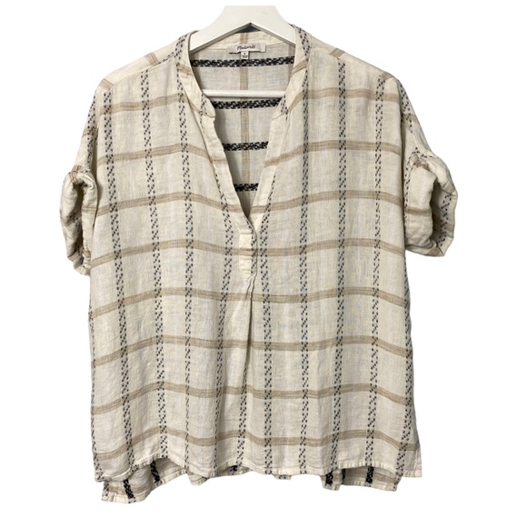 Madewell Lakeline Popover in Windowpane Jacquard Cream Short Sleeve Shirt S - Picture 9 of 13